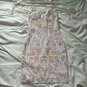 Beige/White Homecoming Dress